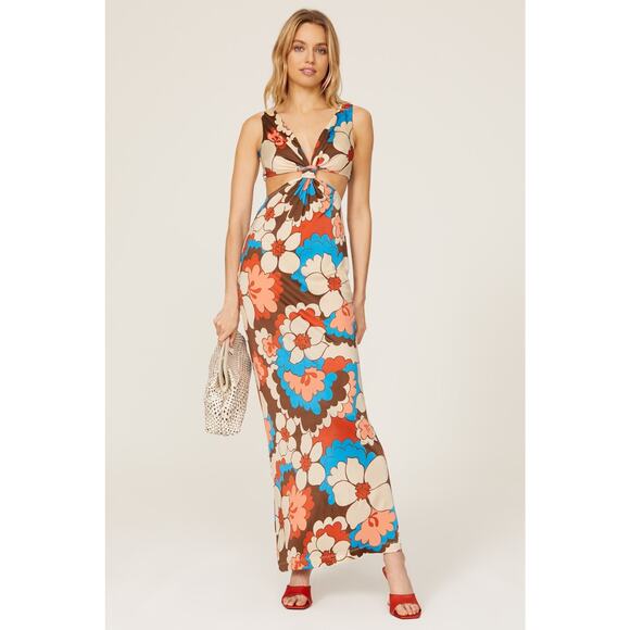 RONNY KOBO Women's Floral Printed Retro Mid Cutouts Scoop Back Dress Size Small - Picture 1 of 7